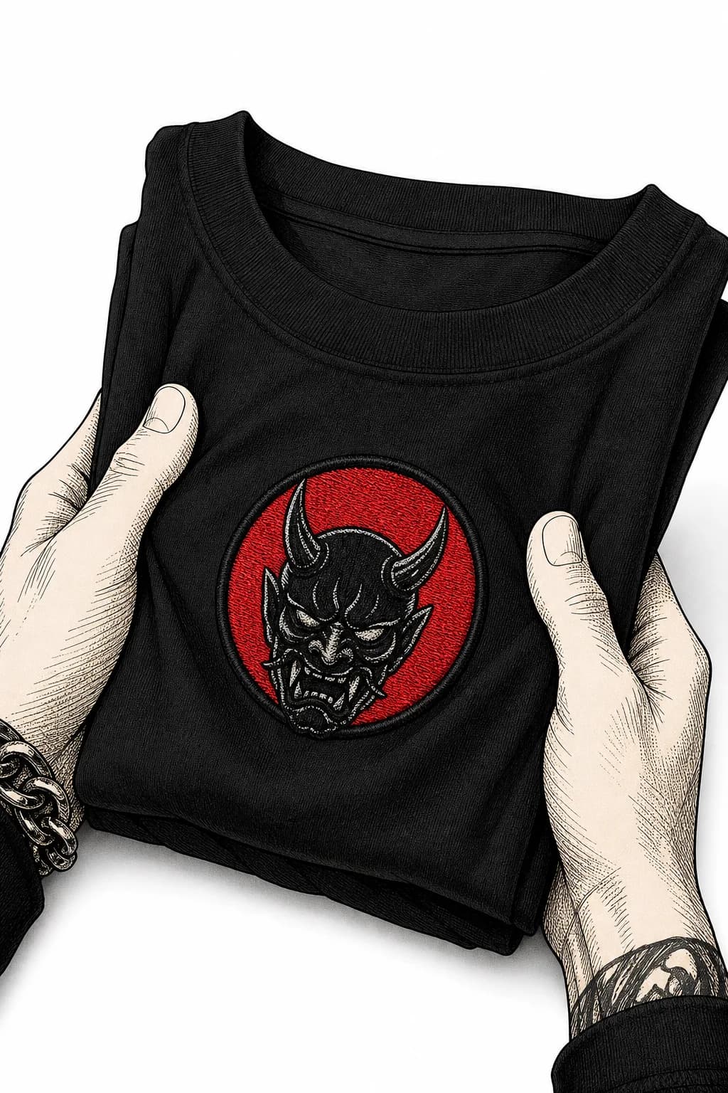 Detail shot of an embroidered heavyweight tee